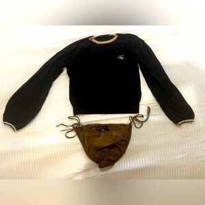 Marc Jacobs Black and Brown Top and Bikini Bottom Set Size M/L